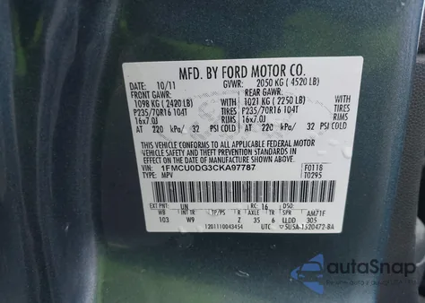 2012 Ford Escape Xlt from USA, damaged, VIN 1FMCU0DG3CKA97787
